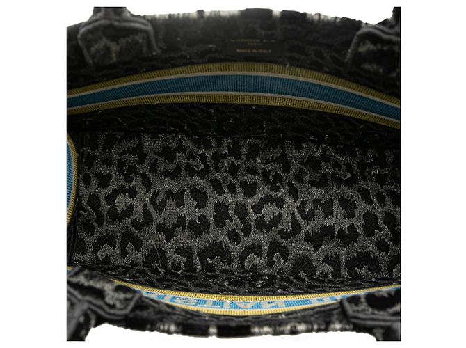 Book Tote Dior Black Mizza Medium Bestickte Leinwand Leopard Tasche Schwarz - Ansicht 4