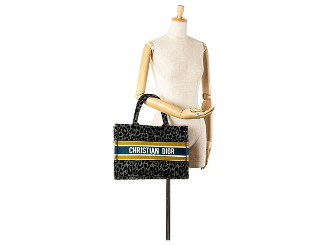 Book Tote Dior Black Mizza Medium Bestickte Leinwand Leopard Tasche Schwarz - Ansicht 7