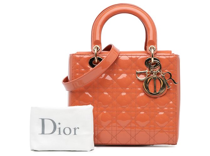 Dior Arancione Medio Patent Cannage Lady Dior Pesca - vista 10
