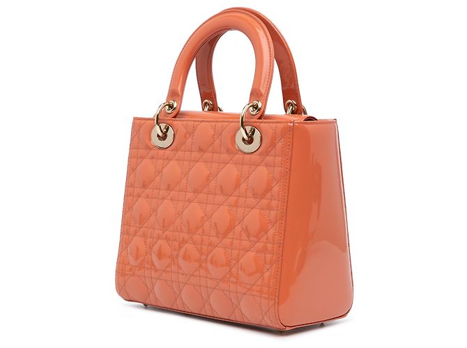 Dior Arancione Medio Patent Cannage Lady Dior Pesca - vista 2