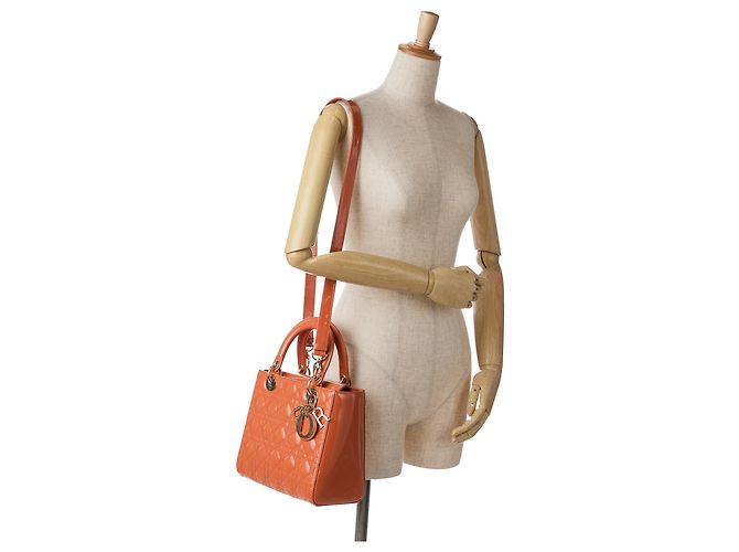 Dior Arancione Medio Patent Cannage Lady Dior Pesca - vista 9