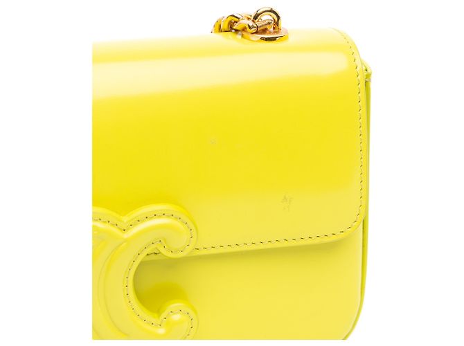 Céline Borsa a spalla con catena Triomphe in pelle di vitello gialla Celine - vista 7