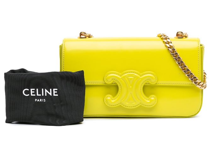 Céline Borsa a spalla con catena Triomphe in pelle di vitello gialla Celine - vista 9