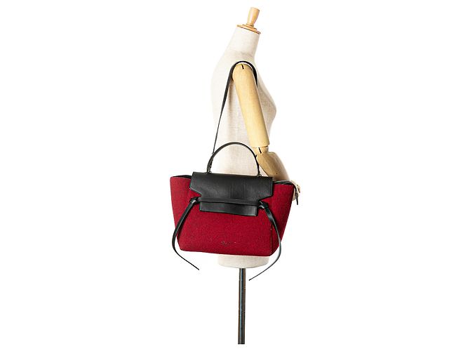Belt Bag Céline Borsa a tracolla mini in feltro rosso e pelle di vitello Celine - vista 8