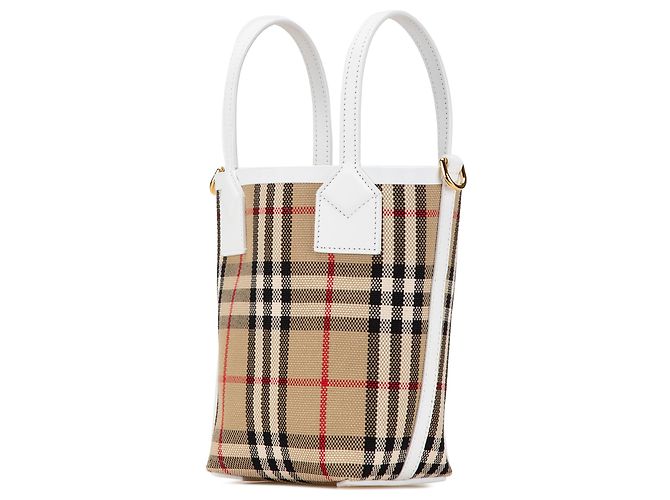 Tote Burberry Beige Mini House Check Canvas London - vista 2