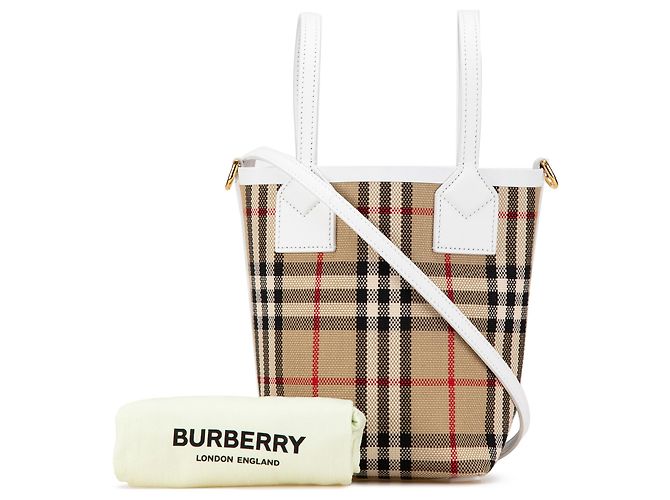 Tote Burberry Beige Mini House Check Canvas London - vista 8