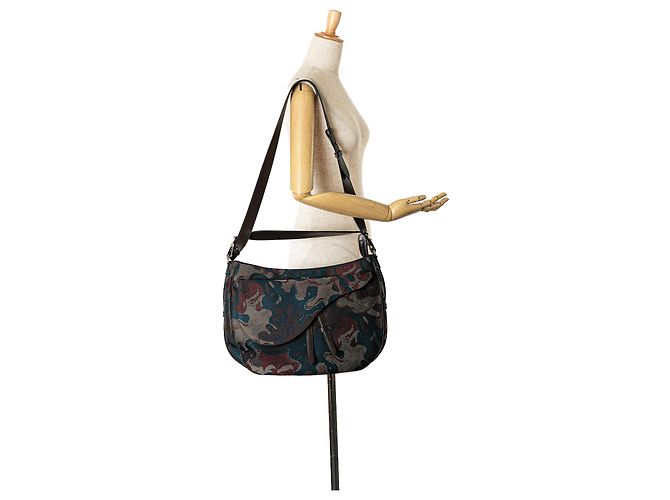 Saddle Borsa a sella morbida in denim camouflage Dior Brown Peter Doig Marrone - vista 7