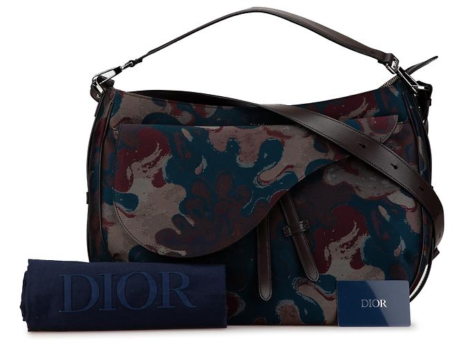 Saddle Borsa a sella morbida in denim camouflage Dior Brown Peter Doig Marrone - vista 8