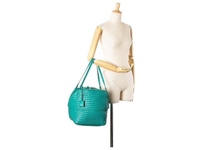Borsa a spalla Cube Intrecciato in Nappa Blu di Bottega Veneta Turchese - vista 8
