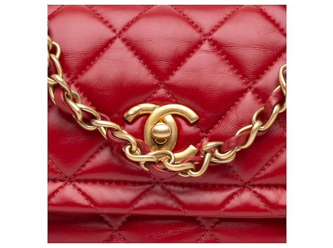 Chanel Rojo Mini Acolchado de Cordero Suave Cuadrado Roja - vista 6