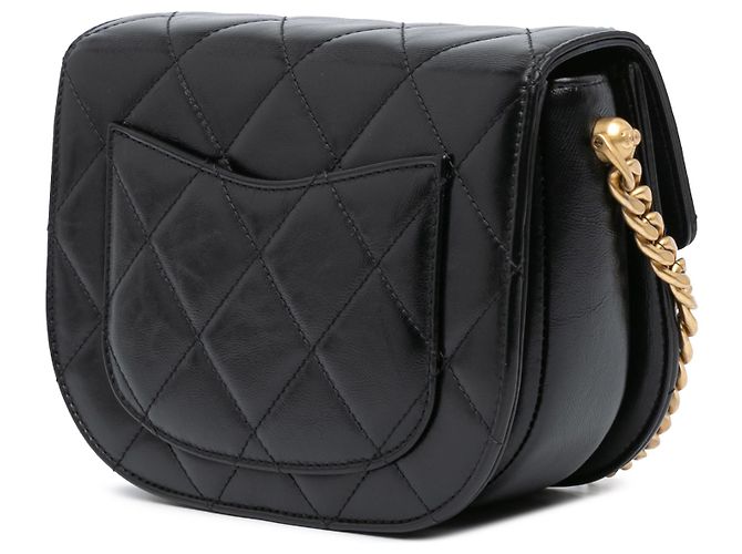 Chanel Messenger Rotondo in Pelle Trapuntata Nera CC Nero - vista 2