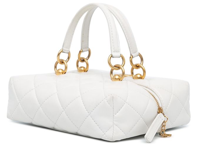 Chanel White Métiers d'Art CC Tasche aus gestepptem Lammleder mit Obergriff Weiß - Ansicht 2