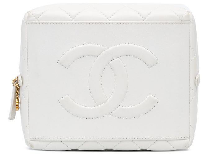 Chanel White Métiers d'Art CC Tasche aus gestepptem Lammleder mit Obergriff Weiß - Ansicht 3