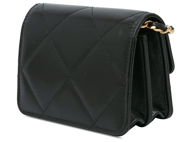 Chanel schwarzer gesteppter Kalbsleder-Kartenhalter mit Strass - Ansicht 2