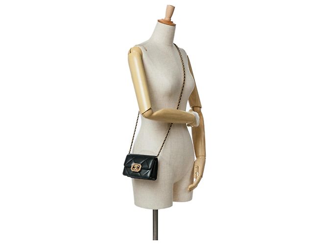 Chanel schwarzer gesteppter Kalbsleder-Kartenhalter mit Strass - Ansicht 7