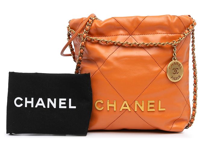 Chanel Orange Mini Handtasche aus glänzendem Kalbsleder 22 - Ansicht 11