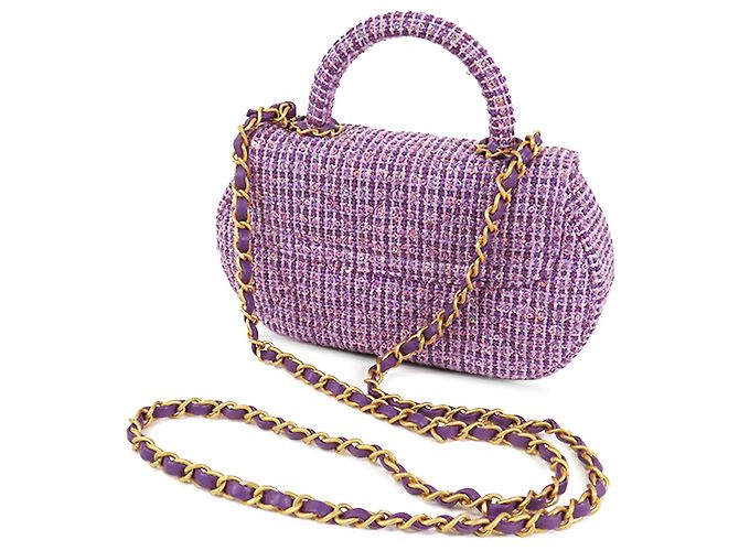 Chanel Viola CC Tweed Trapuntato con Manico Porpora - vista 2