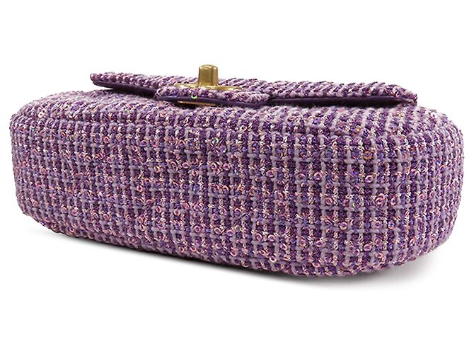 Chanel Viola CC Tweed Trapuntato con Manico Porpora - vista 3
