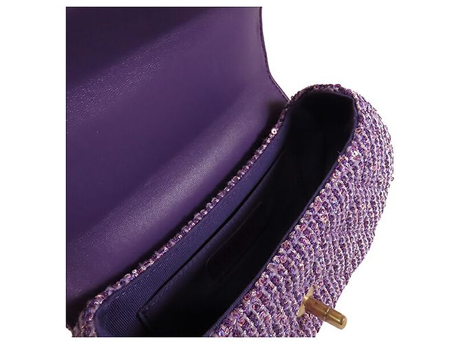 Chanel Viola CC Tweed Trapuntato con Manico Porpora - vista 4