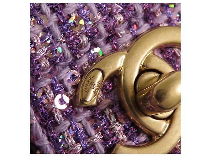Chanel Viola CC Tweed Trapuntato con Manico Porpora - vista 7