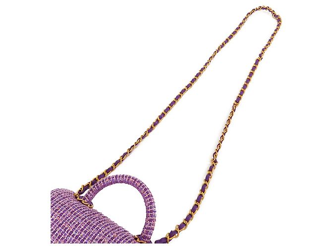 Chanel Viola CC Tweed Trapuntato con Manico Porpora - vista 9