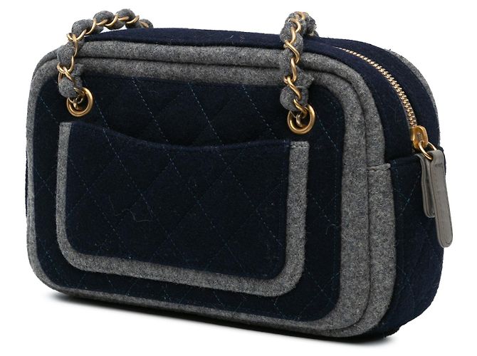 Borsa a spalla in lana Chanel Blue CC Blu navy - vista 2