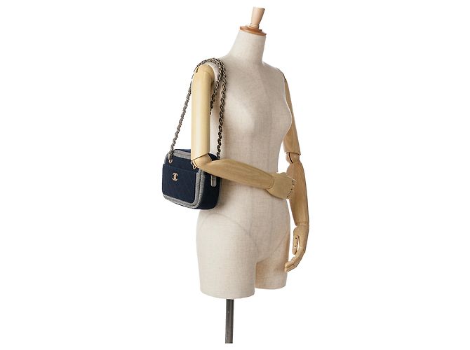 Borsa a spalla in lana Chanel Blue CC Blu navy - vista 7