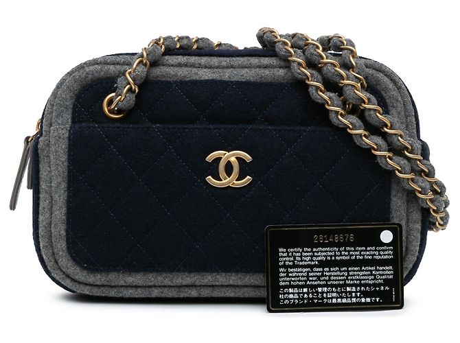 Borsa a spalla in lana Chanel Blue CC Blu navy - vista 8
