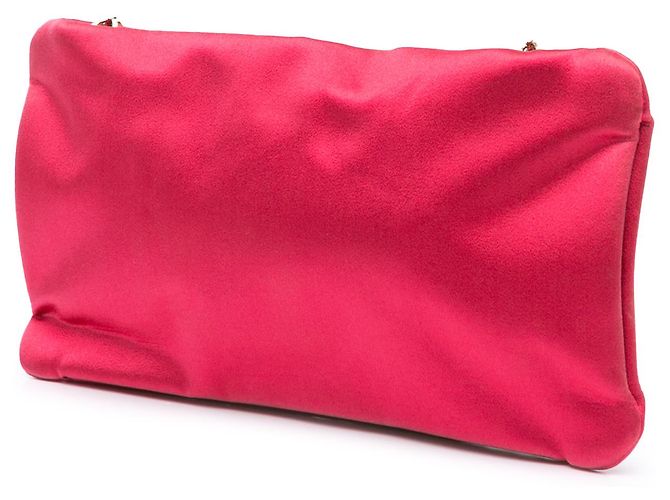 Clutch de cetim rosa Chanel com camélia de diamante e corrente - vista 2