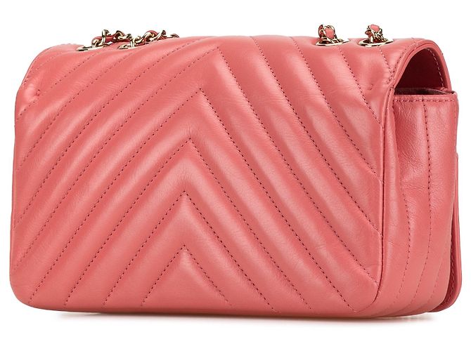 Chanel Mini Chevron em Couro de Bezerro Rosa Bolsa com Aba - vista 2