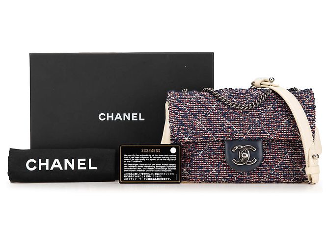 Chanel Blau Mini Rechteckige Tweed Einfache Klappe Roh - Ansicht 8