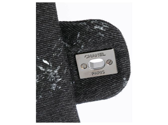 Chanel Nero Medio Denim Doppio Flap - vista 10