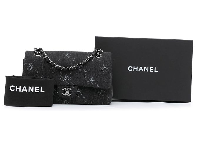 Chanel Nero Medio Denim Doppio Flap - vista 12