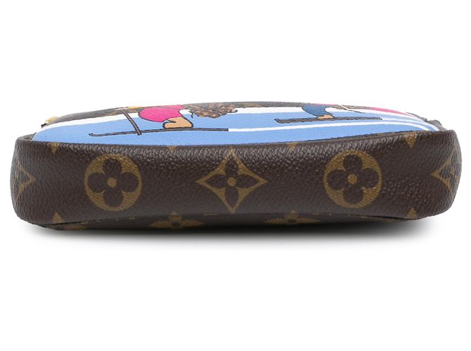 Mini Pochette Accessori Animazione di Natale Louis Vuitton con orsi marroni in monogramma sugli sci Marrone - vista 3