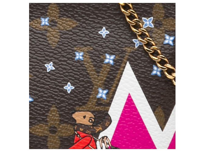 Mini Pochette Accessori Animazione di Natale Louis Vuitton con orsi marroni in monogramma sugli sci Marrone - vista 7