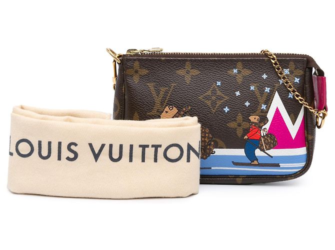 Mini Pochette Accessori Animazione di Natale Louis Vuitton con orsi marroni in monogramma sugli sci Marrone - vista 9