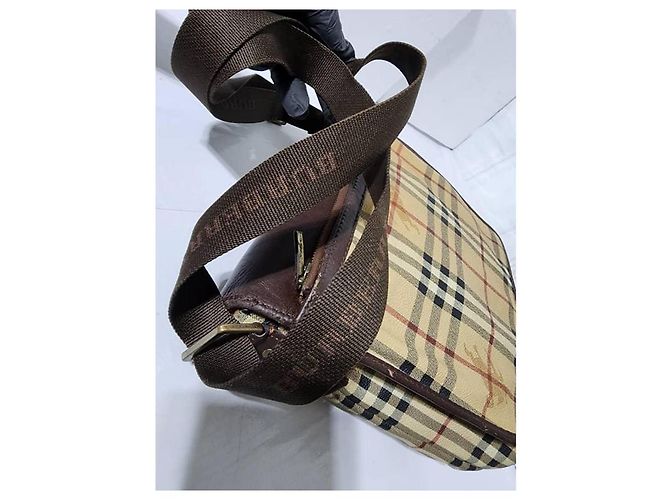 Borsa a tracolla Burberry Haymarket Check marrone/beige - vista 13