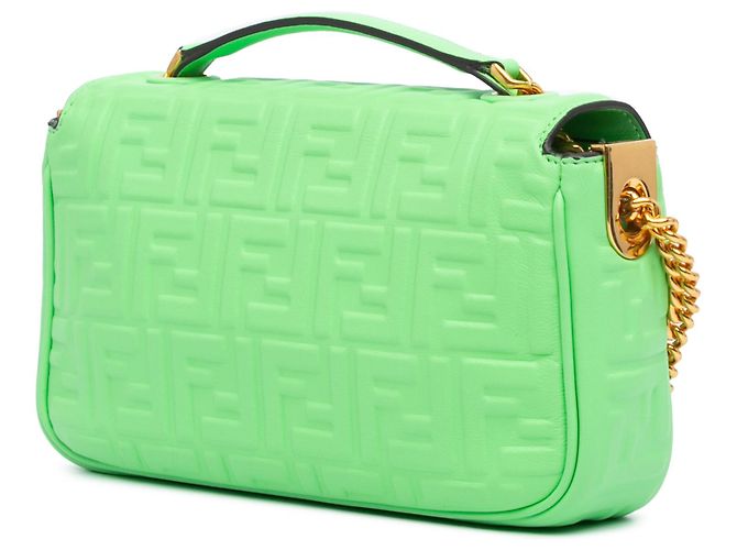 Fendi Baguette Midi in pelle con stampa Zucca verde e catena Verde chiaro - vista 2