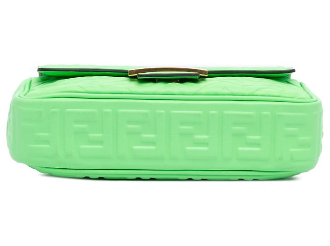 Fendi Baguette Midi in pelle con stampa Zucca verde e catena Verde chiaro - vista 3