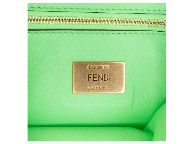 Fendi Baguette Midi in pelle con stampa Zucca verde e catena Verde chiaro - vista 5