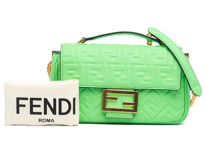 Fendi Baguette Midi in pelle con stampa Zucca verde e catena Verde chiaro - vista 8