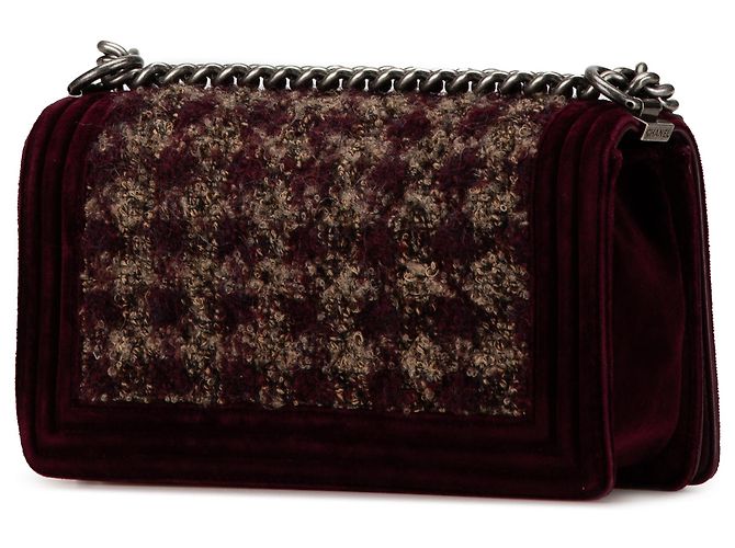 Chanel Rosso Vecchio Medio in Velluto e Tweed Boy Flap Bordò - vista 2