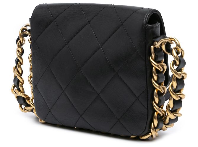 Chanel Negro Pequeño Flap de Cuero Acolchado con Cadena de Marco - vista 2