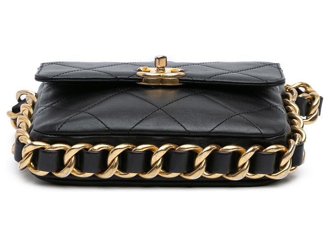 Chanel Negro Pequeño Flap de Cuero Acolchado con Cadena de Marco - vista 3