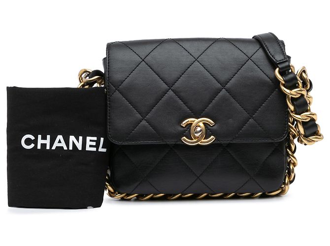 Chanel Negro Pequeño Flap de Cuero Acolchado con Cadena de Marco - vista 7