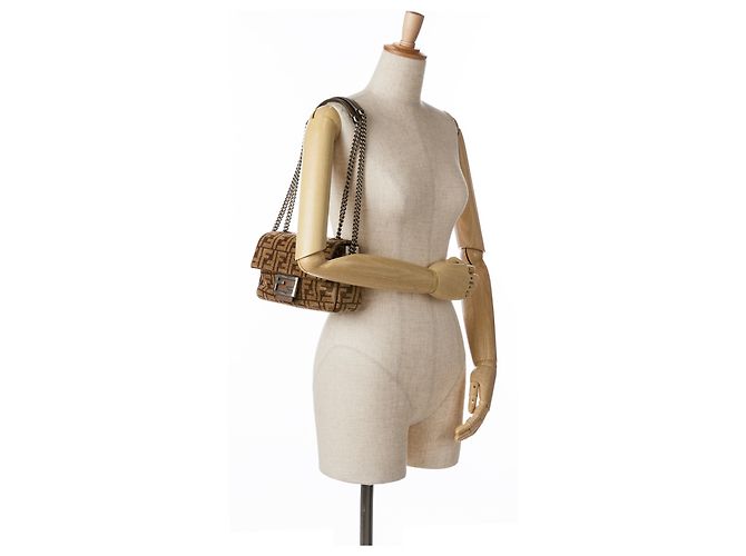 Fendi Marrone Zucca Lana Catena Midi Baguette - vista 9