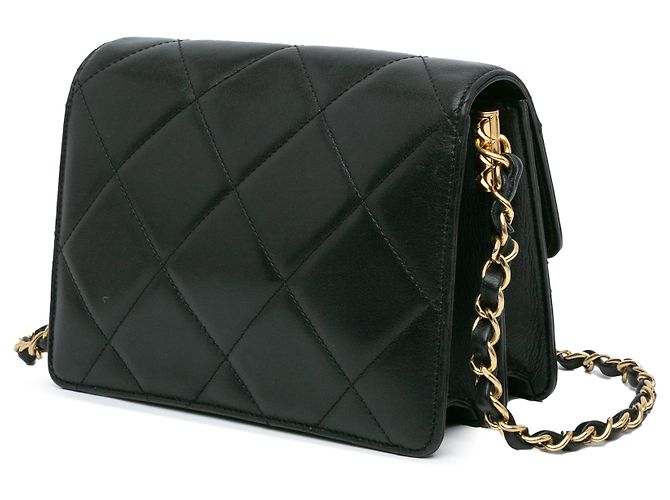 Bolsa transversal octogonal em couro de cordeiro acolchoado preto Chanel - vista 2