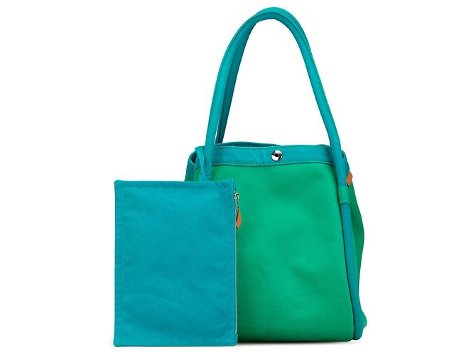 Borsa da spiaggia Hermès Green Toile Lindy GM Verde - vista 10