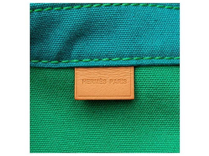 Borsa da spiaggia Hermès Green Toile Lindy GM Verde - vista 6