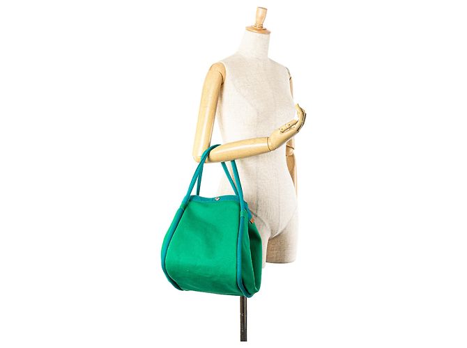Borsa da spiaggia Hermès Green Toile Lindy GM Verde - vista 9